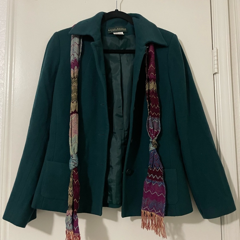 Harve Bernard by Bernard Holtzman Vintage Green Coat with original scarf Size 10 - Picture 3 of 5
